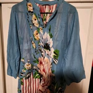 Soft Surroundings Blue Floral Blouse